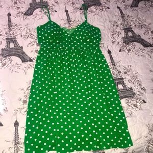 Green polkadot dress.